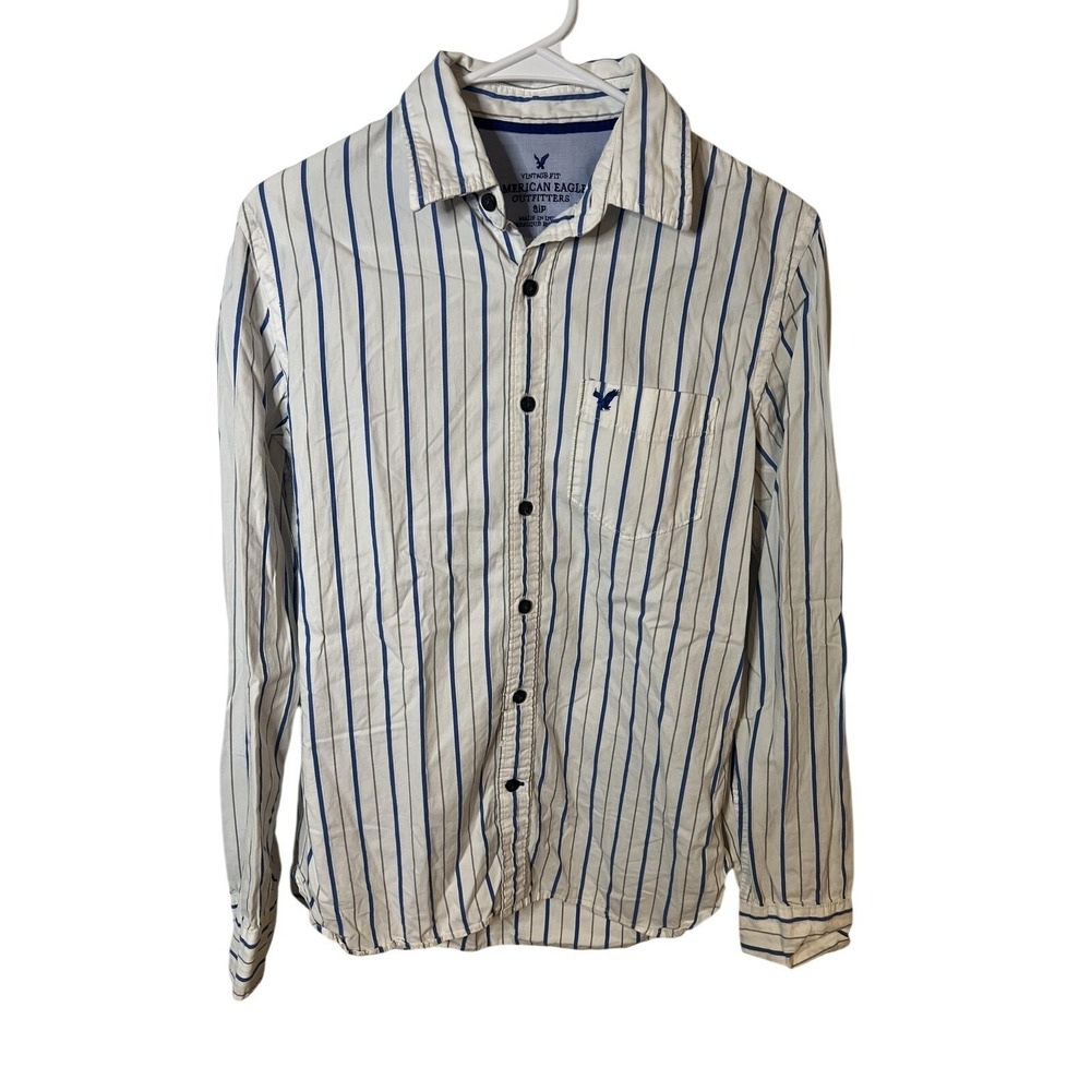 American‎ Eagle Outfitters Shirt Sm White Blue Stripe Vintage Fit Cotton Y2K 00s